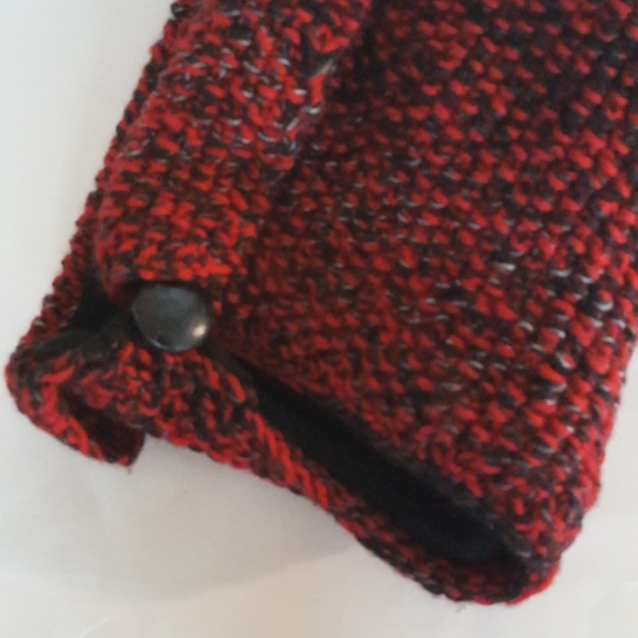 Hood Hat Reversible Red Black Knit Polarfleece OOAK Hand Made - Picture 5 of 8